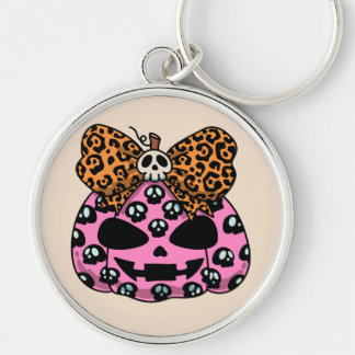 Chaveiro Abóbora de Halloween com Desenho de Caveira no Ros