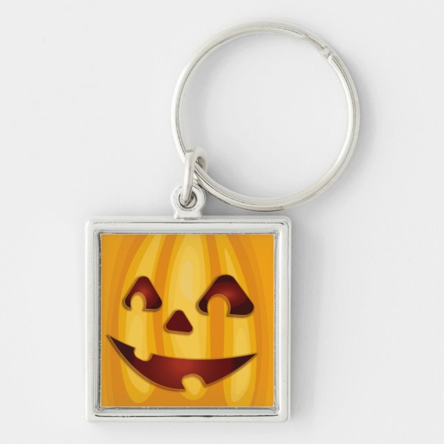 Chaveiro Abóbora esculpida sorrindo design de Halloween (Frente)
