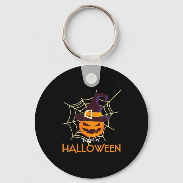 Chaveiro Abóbora face jack o lantern teia de aranha hallowe (Frente)
