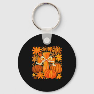 Chaveiro Abóbora Floral Boho Cruz Outono Jesus Fé Cristã