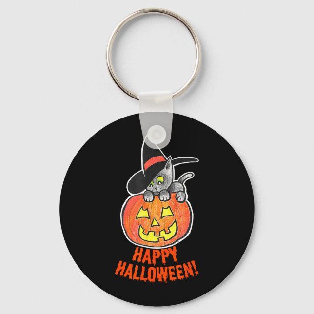Chaveiro Abóbora Jack-O-Lantern Gato Preto Halloween (Frente)