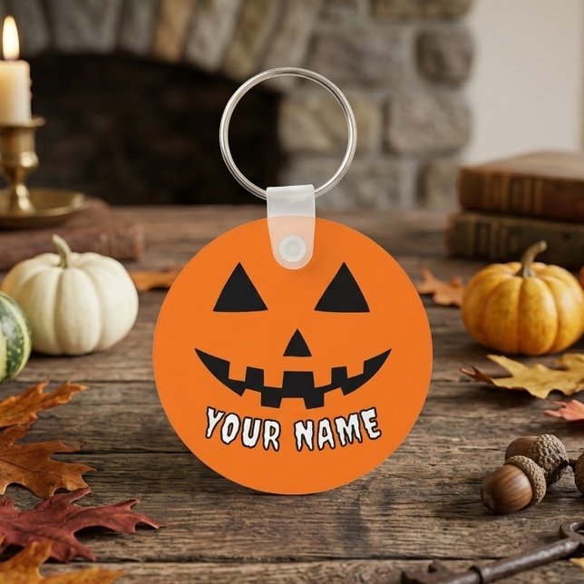 Chaveiro Abóbora Laranja Personalizada de Halloween Seu Nom (Criador carregado)