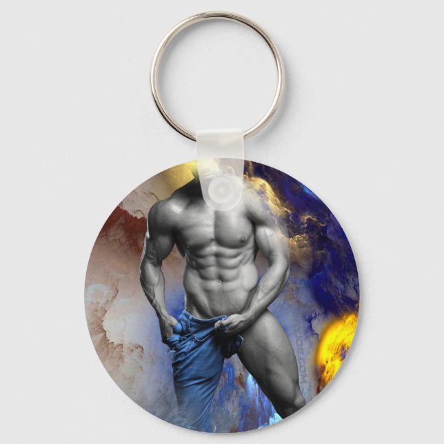 Chaveiro Abs ardentes e sem camisa do homem da SlipperyJoe  (Frente)