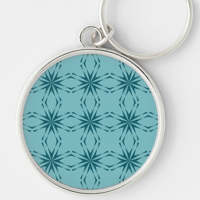 Chaveiro Abstração de flores azul-turquesa, legal e em moda (Frente)