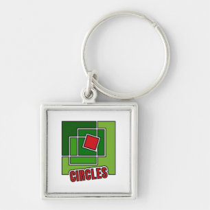 Chaveiro Abstração Verde com Quadrado Vermelho Torcido