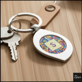 Chaveiro Abstract Folk Art Geometric Quilt Mosaic