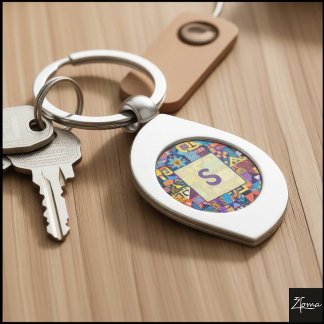 Chaveiro Abstract Folk Art Geometric Quilt Mosaic (Criador carregado)