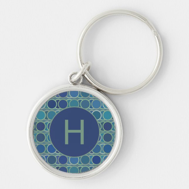 Chaveiro Abstract Shades of Blue Circle Pattern Monogram (Frente)