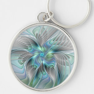 Chaveiro Abstrato Azul Borboleta Verde Fantasia Arte Fracta