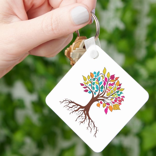 Chaveiro Abstrato com raízes e folhas coloridas. (Vibrant Tree of Life: Roots and colorful leaves. Keychain)