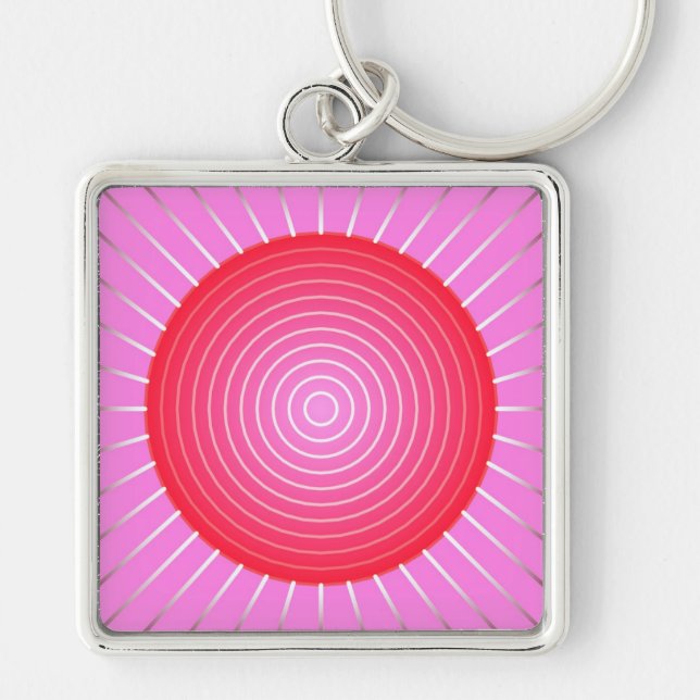 Chaveiro Abstrato de explosão solar em coral, rosa e prata (Frente)