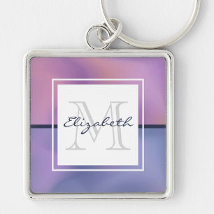 Chaveiro Abstrato de Rotação Roxo e Rosa Moderno Monogram