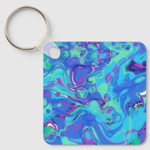 Chaveiro Abstrato em Blues, Verdes e Roxos