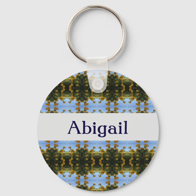 Chaveiro Abstrato Floral Bright Yellow Blue Strips (Frente)