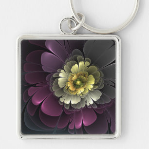 Chaveiro Abstrato Modern Purpur Khaki Cinza Flor Fractal