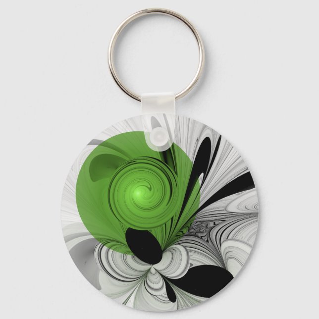 Chaveiro Abstrato preto e branco com arte frontal verde (Frente)
