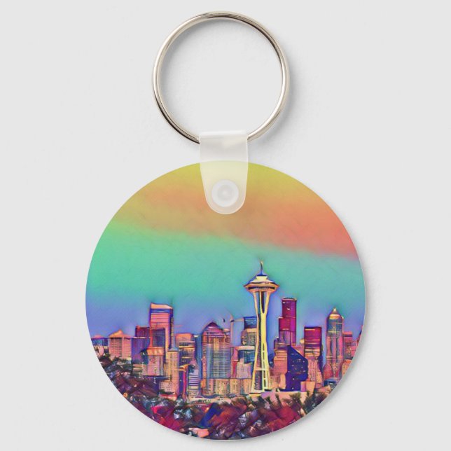 Chaveiro Abstrato Seattle Skyline (Frente)