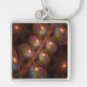 Chaveiro Abstrato Trippy Marrom Fractal Fluorescente Colori