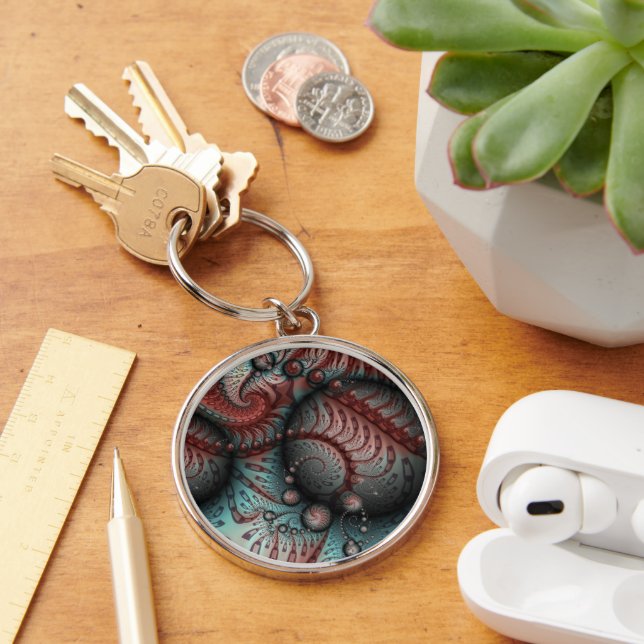 Chaveiro Abstrato Vivid Fantasy Fractal Art Brown Blue (Mesa)