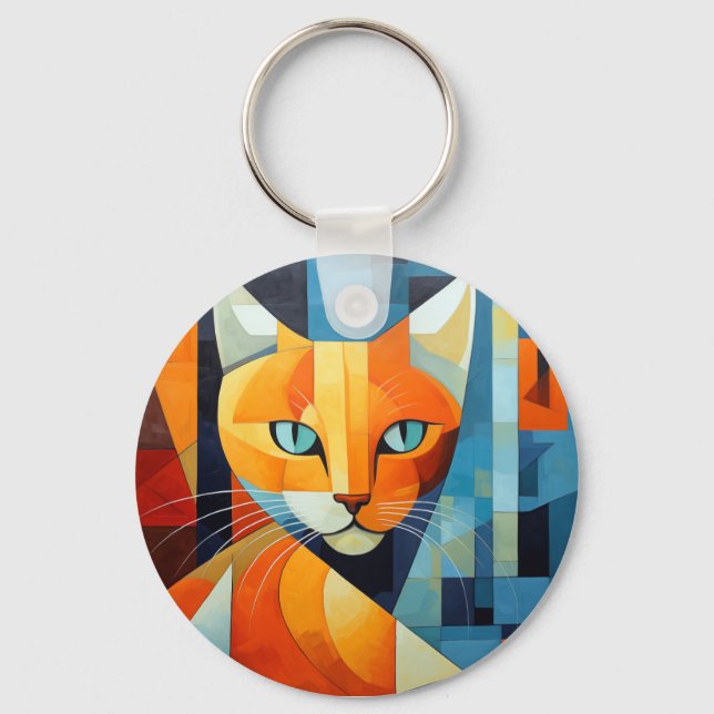 Chaveiro Abstrato Whiskers: Gato Laranja (Frente)