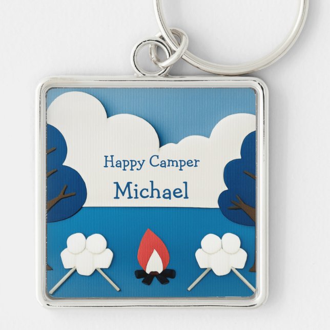 Chaveiro Acampamento Feliz Personalizado S'mores de Fogueir (Frente)