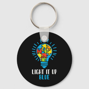 Chaveiro Acenda-O Azul Autismo Quebra-cabeça Luz Bul
