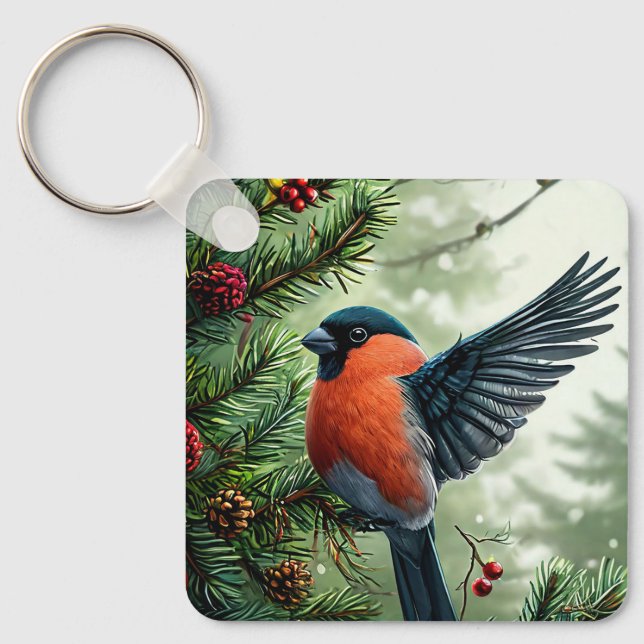 Chaveiro 🐦 Acento de Pássaro de Inverno para Bolsas e Chav (Frente)