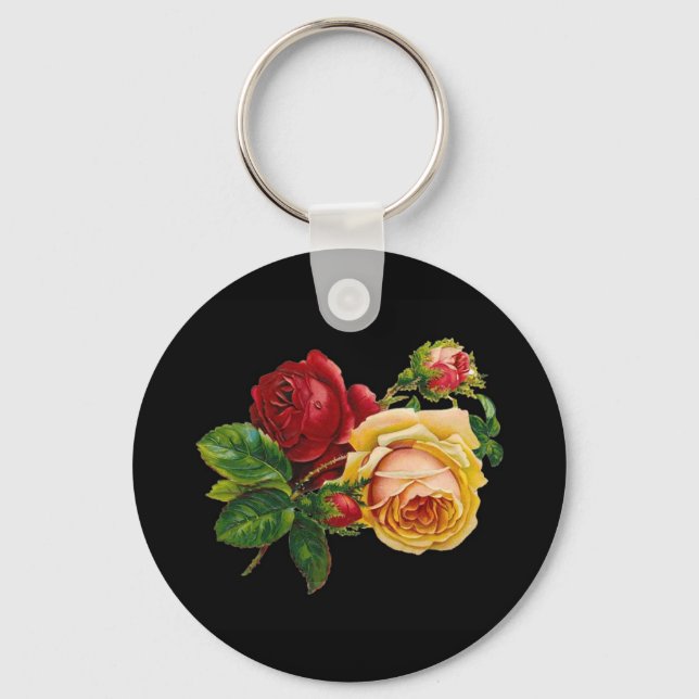 Chaveiro Acessórios Estampa de Rosa - preto, vermelho, arte (Frente)
