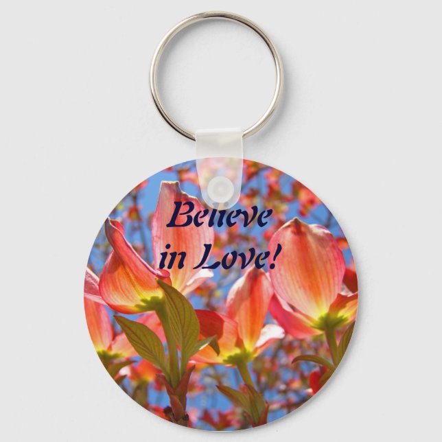 Chaveiro Acredite no Amor! pulseira Flores de Dogwood Rosa (Frente)
