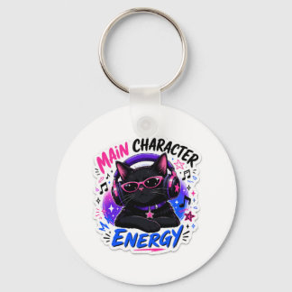 Chaveiro Adesivo de Gato Preto com Energia de Personagem Pr