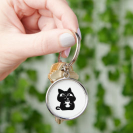 Chaveiro Adesivo de Gato Preto Fofo e Gorducho