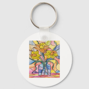 Chaveiro Adesivo de Narcisos de Vidro Manchado Vibrante