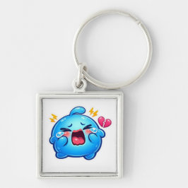 Chaveiro Adesivo de Slime Azul Triste Kawaii Choroso com Co