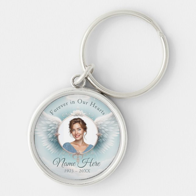 Chaveiro Adicionar foto de Anjo Memorial Personalizado com  (Frente)
