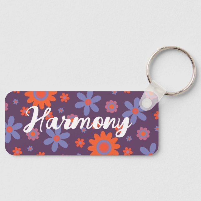 Chaveiro Adicione nome Feliz Flores Retro 70s Daisy Funny C (Frente)