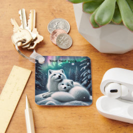 Chaveiro Adorando Raposas Árcticas Luzes Nortes Floresta Ne