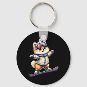 Chaveiro Adorável Aventura de inverno Corgi Snowboard