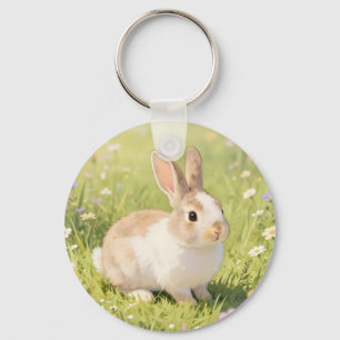 Chaveiro Adorável Bunny Fofa Prado de Flores Silvestres