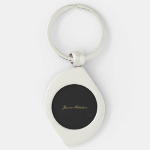 Chaveiro Adorável Caligrafia Chique Nome Preto & Dourado