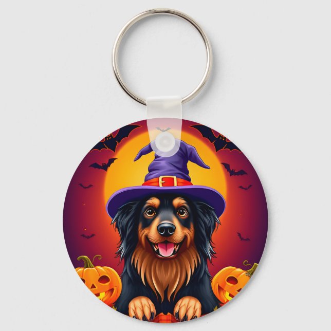 Chaveiro 🐶🎃 Adorável Design de Cachorrinho de Halloween (Frente)