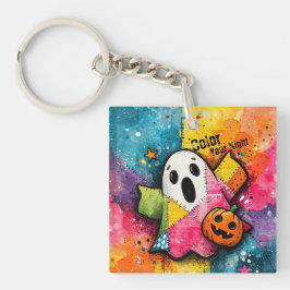 Chaveiro Adorável Fantasma de Patchwork Arte Colorida de re