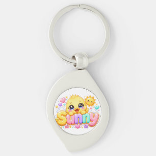 Chaveiro Adorável Kawaii Franguinho Ensolarado Nome Pastel