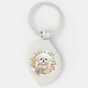 Chaveiro Adorável Maltês Puppy em Blogue, amante Maltês de