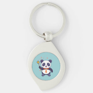 Chaveiro adorável panda vestindo gravata amarela alaranjada