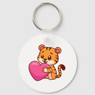 Chaveiro Adorável Tigre de Bebê abraçando um coração
