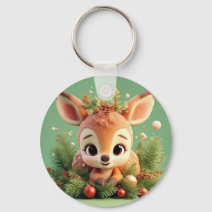 Chaveiro Adorável Veado de Desenho Animado em um Natal Fest
