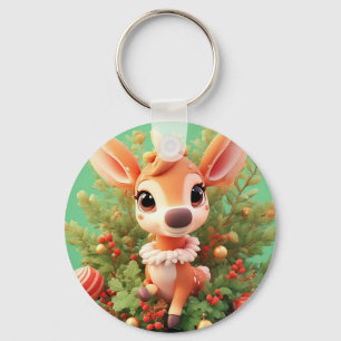 Chaveiro Adorável Veado de Desenho Animado em um Natal Fest