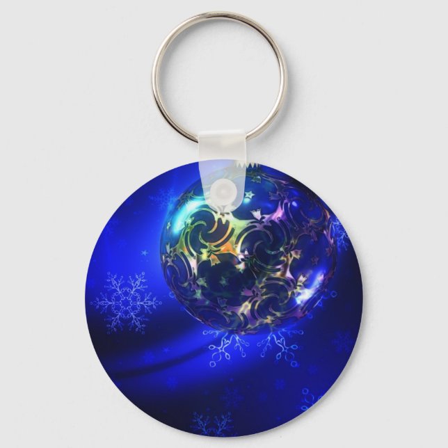 Chaveiro Adorno de Natal azul eléctrico personalizável (Frente)