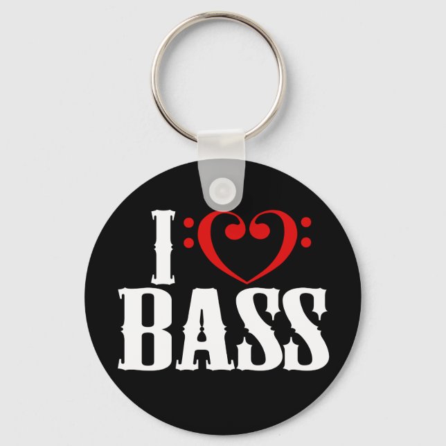 Chaveiro Adoro o Bass, com o Bass Clef Heart (Frente)