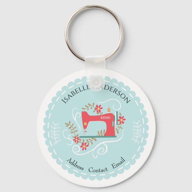 Chaveiro Adoro Sewing Machine. Azul (Frente)